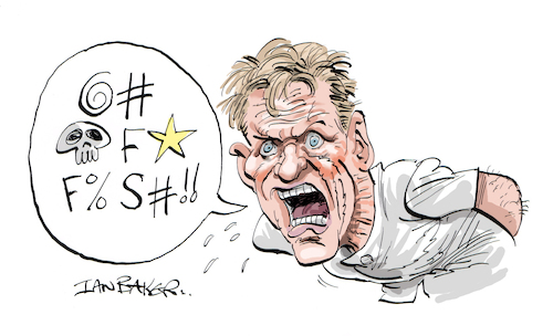 Cartoon: Gordon Ramsey (medium) by Ian Baker tagged gordon,ramsey,ian,baker,caricature,cartoon,comic,illustration,chef,swear,cussing,angry,cook,yell,food