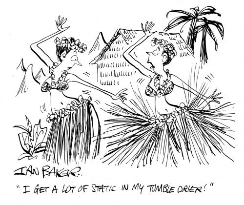 Cartoon: Magazine Gag (medium) by Ian Baker tagged hawaii,hula,girls,grass,skirts,tropical
