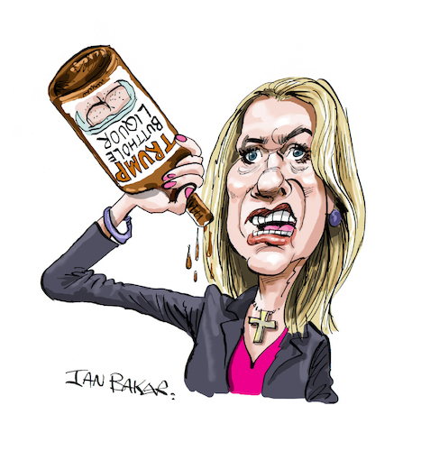 Cartoon: Pam Bondi (medium) by Ian Baker tagged pam,bondi,usa,attorney,general,republican,donald,trump,legal,politics,racism,fascist,government,horrible,blonde,woman,ian,baker,cartoon,caricature,spoof,satire,parody,illustration,gross,awful,america