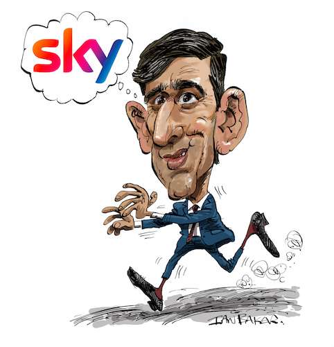 Cartoon: Rishi Sunak chasing the dream! (medium) by Ian Baker tagged rishi,sunak,prime,minister,mp,conservatives,politics,parliament,tory,sky,tv,rich,money,ian,baker,cartoon,caricature,satire,spoof,parody,illustration,indian,running