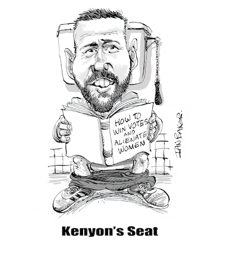 Cartoon: Robert Kenyon (medium) by Ian Baker tagged robert,kenyon,makerfield,politics,politician,reform,uk,sexist,toilet,bigot,plumber,seat,ian,baker,cartoonist,cartoon,caricature,satire,election,humour,parliament,mp,by,racism