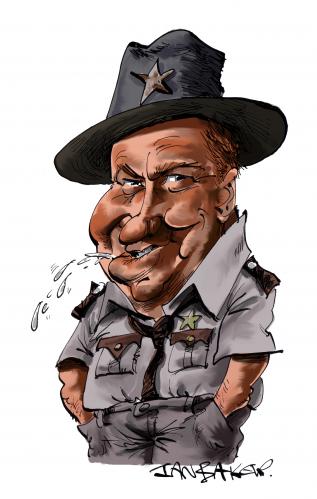 Cartoon: Sheriff J W Pepper (medium) by Ian Baker tagged bond,007,james,clifton,sherrif,live,and,let,die,louisiana,seventies