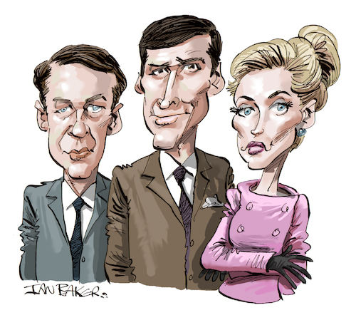 Cartoon: The Champions (medium) by Ian Baker tagged the,champions,stuart,damon,ian,baker,caricature,cartoon,celebrity,actors,alexandra,bastedo,richard,barret,william,gaunt,60s,1960s,itc,spy,tv,series,geneva,craig,stirling,sharon,mccready