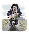 Cartoon: Leatherface (small) by Ian Baker tagged leatherface,gunnar,hanson,texas,chainsaw,massacre,scary,70s,tobe,hooper,ian,baker,caricature,cartoon,illustration,satire,parody,running