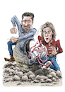Cartoon: Tremors (small) by Ian Baker tagged tremors,90s,horror,comedy,science,fiction,scifi,worms,creatures,monsters,snakes,graboids,fred,ward,kevin,bacon,val,earl,ian,baker,cartoon,cartoonist,caricature,humour,satire,parody,illustration