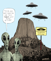 Cartoon: UFO bus stop (small) by Ian Baker tagged alien,aliens,martians,space,ufo,spaceship,devils,tower,usa,close,encounters,greys,movie,film,sci,fi,ian,baker,cartoon,caricature,spoof,parody,montage