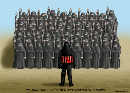 Cartoon: 72 JUNGFRAUEN (medium) by marian kamensky tagged hollande,trifft,obama,terroranschlag,in,paris,hollande,trifft,obama,terroranschlag,in,paris