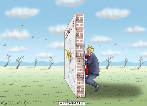 Cartoon: AFFENFALLE ZÖLLE (medium) by marian kamensky tagged strafzölle,autos,china,scholz,eu,strafzölle,autos,china,scholz,eu