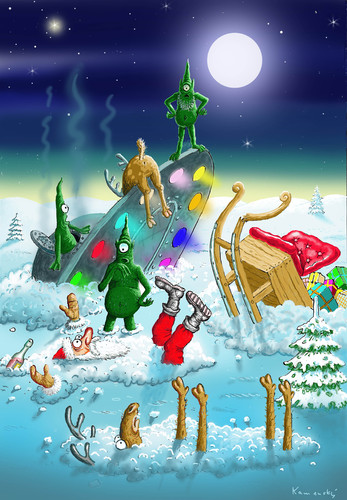 Cartoon: Alien-Santa Claus Crash (medium) by marian kamensky tagged humor,weihnachten,weihnachtsmann,feiertag,tradition,kultur,religion,geschenke,winter,aliens,weltall