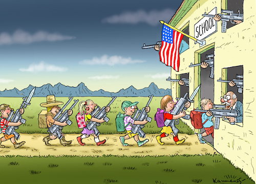 Cartoon: AMERICAN SCHOOL (medium) by marian kamensky tagged terror,attack,in,florida,parkland,highschool,nra,terror,attack,in,florida,parkland,highschool,nra