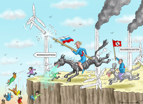 Cartoon: APOKALYPTISCHE AFD-REITER (medium) by marian kamensky tagged musk,trump,zuckerberg,bezos,felon,and,elon,in,panama,alice,weidel,afd,musk,trump,zuckerberg,bezos,felon,and,elon,in,panama,alice,weidel,afd