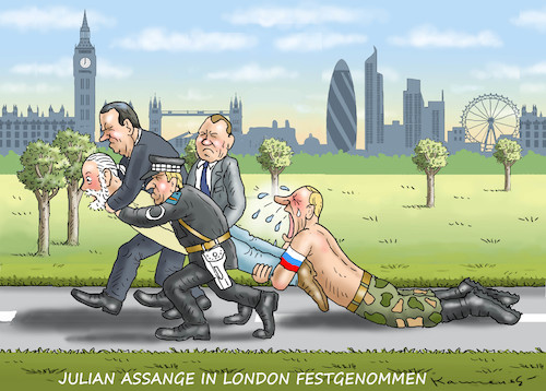 Cartoon: ASSANGE IN LONDON FESTGENOMMEN (medium) by marian kamensky tagged brexit,theresa,may,england,eu,schottland,weicher,wahlen,boris,johnson,nigel,farage,referendum,julian,assange,brexit,theresa,may,england,eu,schottland,weicher,wahlen,boris,johnson,nigel,farage,referendum,julian,assange