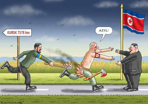 Cartoon: ASYL FÜR PUTIN (medium) by marian kamensky tagged asyl,für,putin,kursk,nordkorea,asyl,für,putin,kursk,nordkorea