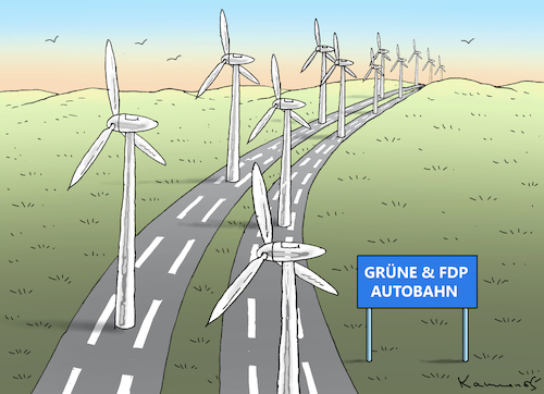 Cartoon: AUTOBAHNBAU-KOMPROMISS (medium) by marian kamensky tagged fdp,grüne,autobahnbau,fdp,grüne,autobahnbau