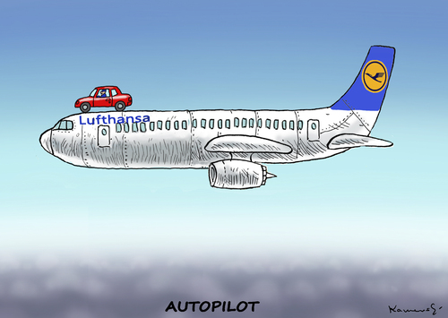 Cartoon: AUTOPILOT (medium) by marian kamensky tagged lokführerstreik,dbb,streik,pilotenstreik,lufthansastreik,lokführerstreik,dbb,streik,pilotenstreik,lufthansastreik