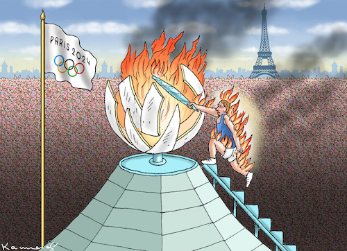 Cartoon: BRANDANSCHLAG AUF DIE OLYMPIA (medium) by marian kamensky tagged brandanschlag,auf,die,olympische,spiele,brandanschlag,auf,die,olympische,spiele
