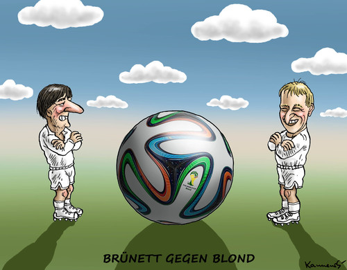 Cartoon: Brünett gegen Blond (medium) by marian kamensky tagged fifa,wm,brasilien,katar,korruption,fussball,sepp,blatter,jürgen,löw,klinsmann,papst,franziskus,fifa,wm,brasilien,katar,korruption,fussball,sepp,blatter,jürgen,löw,klinsmann,papst,franziskus