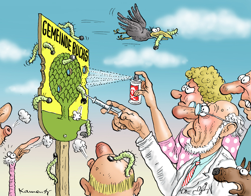 Cartoon: Buchsbaumzünsler (medium) by marian kamensky tagged raupenplage,naturkatastrophe,umweltzerstörung,raupenplage,naturkatastrophe,umweltzerstörung
