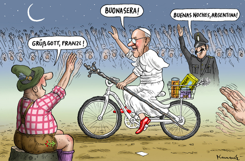 Cartoon: Buonasera Franzl (medium) by marian kamensky tagged papstrücktritt,benedikt,vatikan,katholische,kirche,konklave,papstwahl,franciskus,papstrücktritt,benedikt,vatikan,katholische,kirche,konklave,papstwahl,franciskus