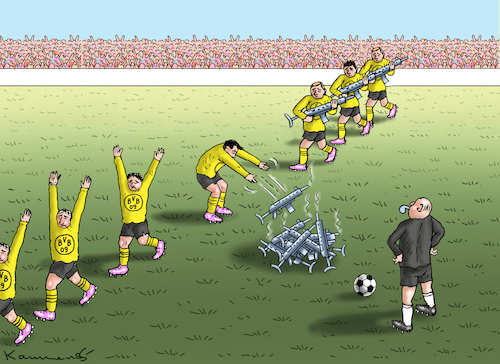 Cartoon: BVB-RHEINMETALL HAT VERLOREN (medium) by marian kamensky tagged bvb,rheinmetall,hat,verloren,dortmund,real,madrid,championsleague,bvb,rheinmetall,hat,verloren,dortmund,real,madrid,championsleague