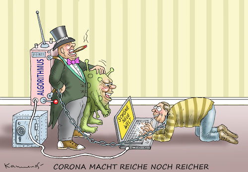 Cartoon: CORONA MACHT REICHE NOCH REICHER (medium) by marian kamensky tagged coronavirus,epidemie,gesundheit,panik,stillegung,trump,pandemie,coronavirus,epidemie,gesundheit,panik,stillegung,trump,pandemie