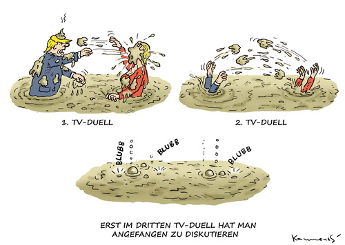 Cartoon: DER DRITTE TV DUELL (medium) by marian kamensky tagged obama,trump,präsidentenwahlen,usa,baba,vanga,republikaner,demokraten,tv,duell,versus,clinton,faschismus,obama,trump,präsidentenwahlen,usa,baba,vanga,republikaner,demokraten,tv,duell,versus,clinton,faschismus