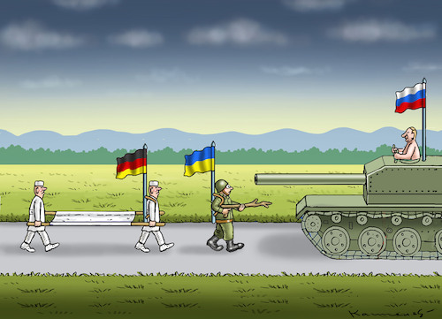 Cartoon: DEUTSCHE UKRAINE-HILFE (medium) by marian kamensky tagged putins,bescherung,ukraine,provokation,nato,osterweiterung,putins,bescherung,ukraine,provokation,nato,osterweiterung