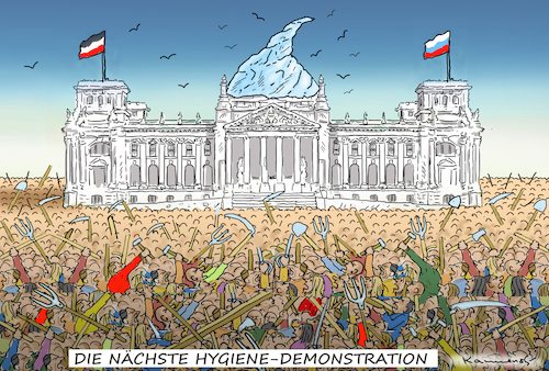 Cartoon: DIE NÄCHSTE HYGIENE-DEMO (medium) by marian kamensky tagged coronavirus,epidemie,gesundheit,panik,stillegung,george,floyd,twittertrump,pandemie,coronavirus,epidemie,gesundheit,panik,stillegung,george,floyd,twittertrump,pandemie