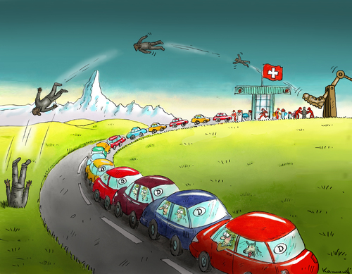 Cartoon: Die Schweiz macht ernst (medium) by marian kamensky tagged schweiz,zuwanderung,referendum,schweiz,zuwanderung,referendum