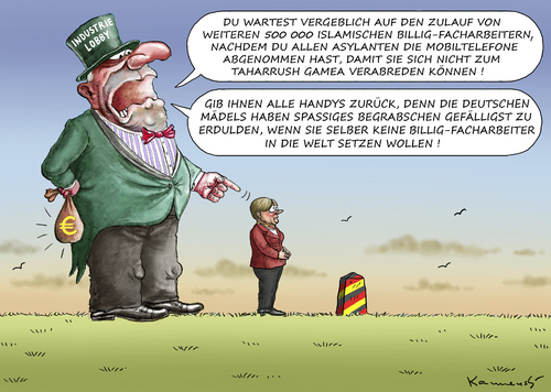 Cartoon: DIE WIRTSCHAFT MUSS BOOMEN (medium) by marian kamensky tagged sexuelle,belästigungen,in,köln,silvester,sexuelle,belästigungen,in,köln,silvester