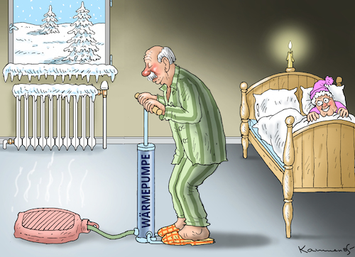 Cartoon: ENEGRIESPARMAßNAHMEN-WÄRMEPUMPEN (medium) by marian kamensky tagged scholz,habeck,kanada,wasserstoffabkommen,gasumlage,uniper,scholz,habeck,kanada,wasserstoffabkommen,gasumlage,uniper