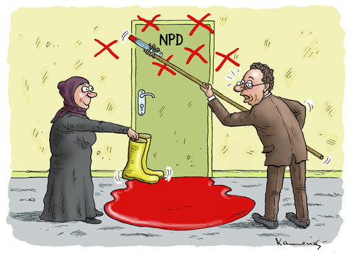 Cartoon: Friedrichs NPD Verbot (medium) by marian kamensky tagged npd,rechtsradikalismus,brauner,mob,deutschland,innenminister,friedrich,npd,rechtsradikalismus,brauner,mob,deutschland,innenminister,friedrich