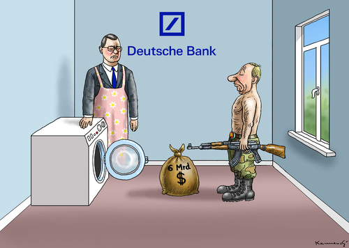Cartoon: GELDWÄSCHE FÜR HASSPUTIN (medium) by marian kamensky tagged geldwäsche,putin,deutsche,bank,sanktionen,geldwäsche,putin,deutsche,bank,sanktionen