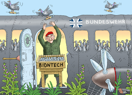 Cartoon: GENERAL BREUER IM CORONA-EINSATZ (medium) by marian kamensky tagged curevac,testzentren,corona,impfung,pandemie,booster,omikron,impfpflicht,curevac,testzentren,corona,impfung,pandemie,booster,omikron,impfpflicht