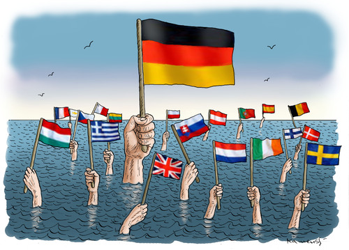 Cartoon: Germany s leading role in Europe (medium) by marian kamensky tagged economy,ekonomie,führungsrolle,deutsche,schuldenkrise,griechische,eurokrise,crisis,financial,union,european,destiny,greece,griechenland,deutschland,eurokrise,schuldenkrise,europa,euro