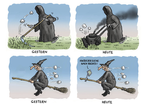 Cartoon: Gestern und heute (medium) by marian kamensky tagged moderne,zeiten,vortschritt,erneuerung,moderne,zeiten,vortschritt,erneuerung