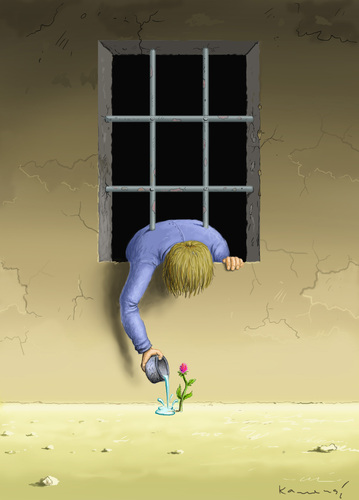 Cartoon: Grate (medium) by marian kamensky tagged humor,gefängnis,gefangen,knast,zelle,fenster,blume,blumen,hoffnung,natur,kriminalität