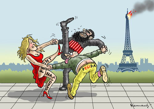 Cartoon: GROSSE FEIER IN PARIS (medium) by marian kamensky tagged hollande,trifft,obama,terroranschlag,in,paris,hollande,trifft,obama,terroranschlag,in,paris