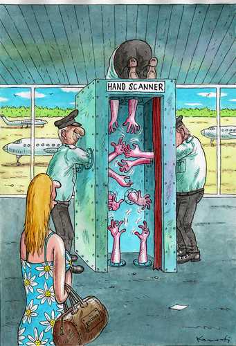 Cartoon: Hand Scanner (medium) by marian kamensky tagged humor,scanner,nacktscanner,flughafen,sicherkeit,hand,hände,kontrolle