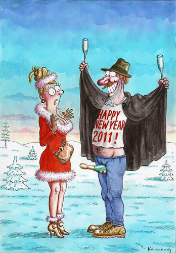 Cartoon: Happy New Year! (medium) by marian kamensky tagged humor,neujahr,silvester,überraschung,exhibitionist,liebe
