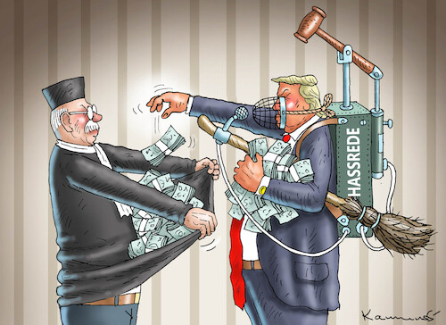 Cartoon: HASSREDNER TRUMP ZAHLT (medium) by marian kamensky tagged trump,in,iowa,präsidentschaftswahlen,usa,biden,putin,xi,jinping,kim,jong,un,trump,in,iowa,präsidentschaftswahlen,usa,biden,putin,xi,jinping,kim,jong,un