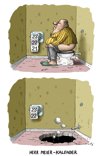 Cartoon: HERR MEIER KALENDER (medium) by marian kamensky tagged maya,kalender,prophezeihung,weltuntergang,dezember,weihnachten,maya,kalender,prophezeihung,weltuntergang,dezember,weihnachten