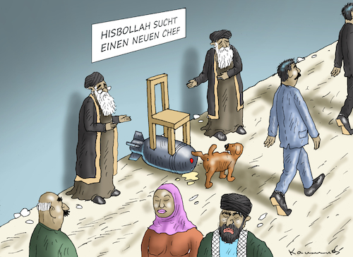 Cartoon: HISBOLLAH SUCHT EINEN NEUEN CHEF (medium) by marian kamensky tagged hisbollah,sucht,einen,neuen,chef,hisbollah,sucht,einen,neuen,chef