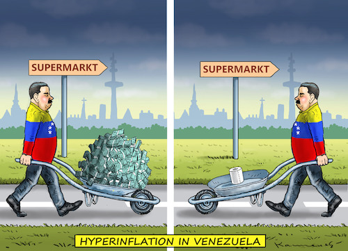 Cartoon: HYPERINFLATION IN VENEZUELA (medium) by marian kamensky tagged venezuela,maduro,trump,putin,revolution,oil,industry,socialism,venezuela,maduro,trump,putin,revolution,oil,industry,socialism