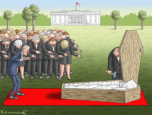 Cartoon: JOE MUST GO ON (medium) by marian kamensky tagged tv,duell,biden,trump,us,wahlen,tv,duell,biden,trump,us,wahlen