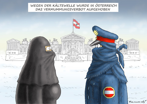Cartoon: KÄLTEWELLE IN ÖSTERREICH (medium) by marian kamensky tagged kältewelle,österreich,vermummungsverbot,kältewelle,österreich,vermummungsverbot