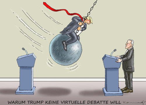 Cartoon: KEINE VIRTUELLE DEBATTE (medium) by marian kamensky tagged us,wahlen,joe,biden,trump,corona,bob,woodward,harris,pence,us,wahlen,joe,biden,trump,corona,bob,woodward,harris,pence