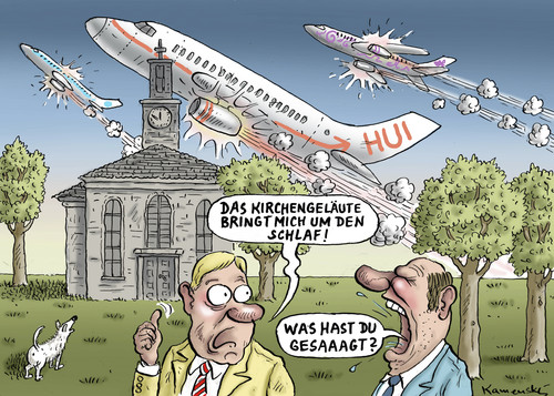 Cartoon: Kirchengeläute (medium) by marian kamensky tagged fluglärm,schallschutz,flughafen,fluglärm,schallschutz,flughafen