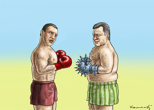 Cartoon: Klitschko vs Janukowitsch (medium) by marian kamensky tagged vitali,klitsccko,ukraine,janukowitsch,demokratie,gewalt,bürgerkrieg,vitali,klitsccko,ukraine,janukowitsch,demokratie,gewalt,bürgerkrieg