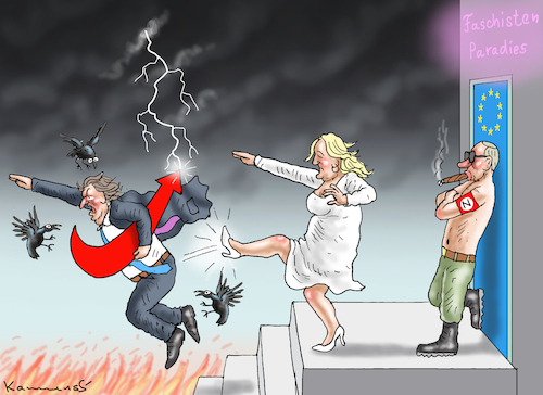 Cartoon: KRAH LE PEN UND ZUHÄLTER (medium) by marian kamensky tagged eu,wahlen,afd,rechtsradikal,lügen,krah,korruption,spionage,le,pen,eu,wahlen,afd,rechtsradikal,lügen,krah,korruption,spionage,le,pen